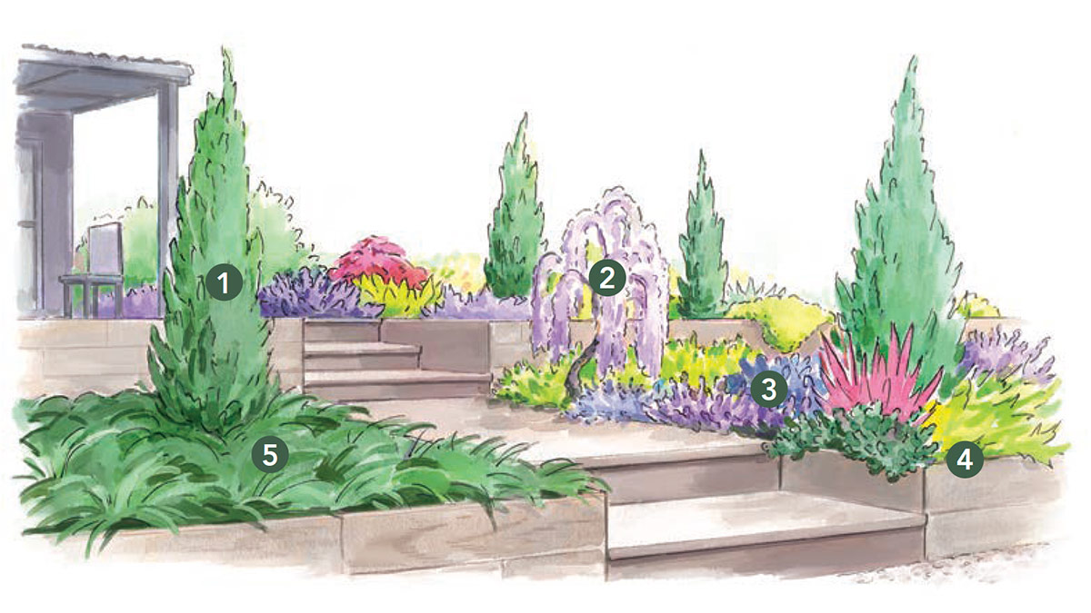 illustration of a sloped garden bed
